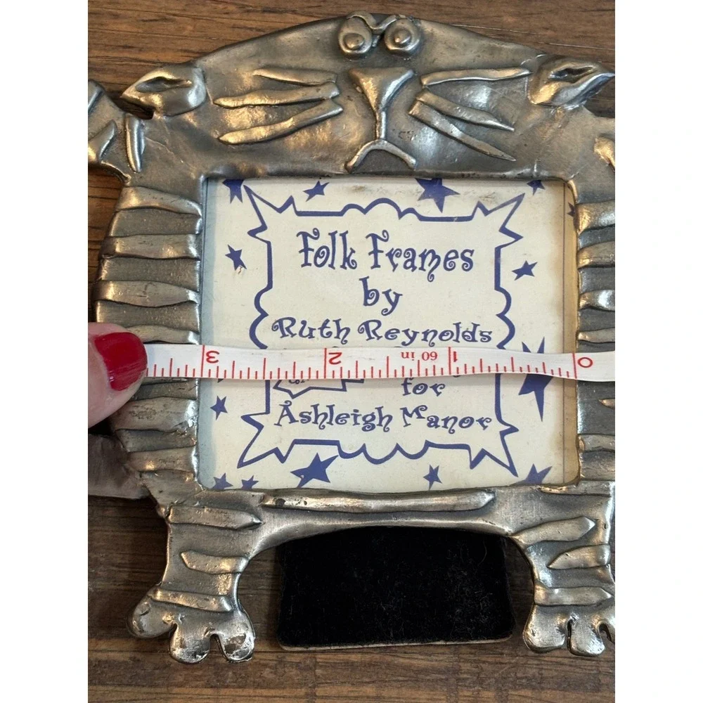 Vtg Ashleigh Manor Pewter Cat Picture Frame Ruth Reynolds Darby Folk Frames 1996